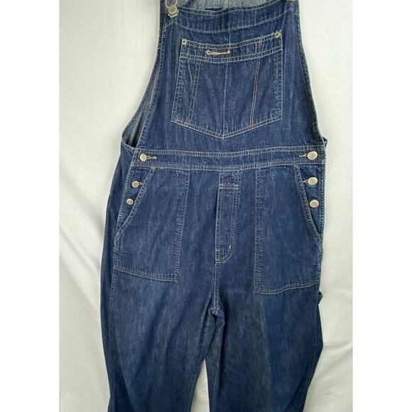 Vintage GAP Baggy Overalls Womens Medium Dark Blue Wash Denim Wide Leg Grunge - Picture 3 of 10